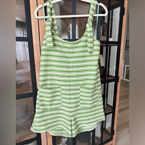 Striped romper playsuit overalls textured tie shoulder knot coverup knit - Picture 2 of 9